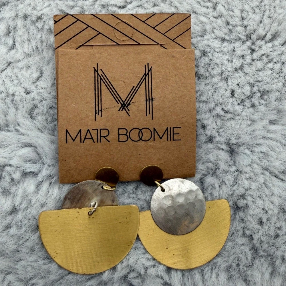 Matr Boomie Earrings OS Gold Silver Mixed Metal Geometric Tiered Drop NEW